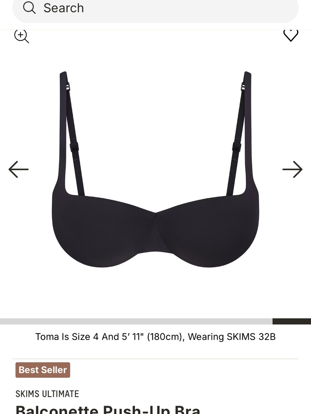 SKIMS Black Balconette Bra with Adjustable Straps